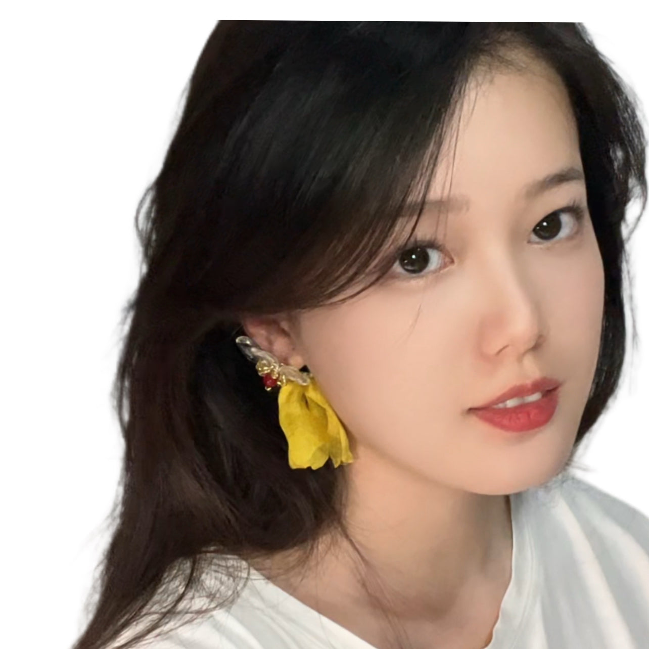 Exaggerated Yellow Flower Personality Earrings Women Handmade Mesh Floral Petal Drop Earring Korean Fashion
