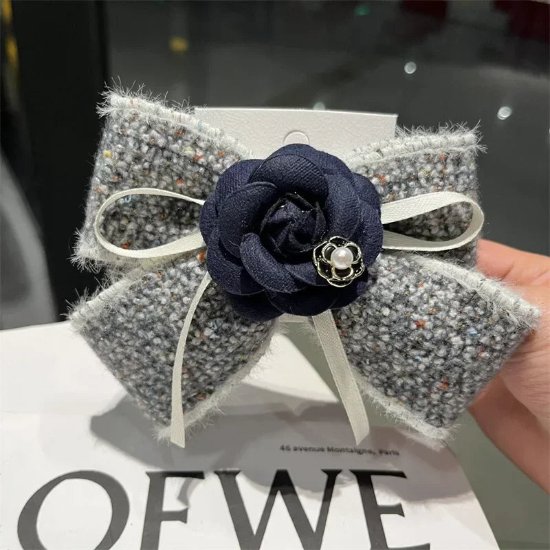 Handmade Fabric Camellia Flower Bow Hair Clips Barrettes Headdress Spring Clip Ponytail Hair Accessories for Women Girlsi-Remiel