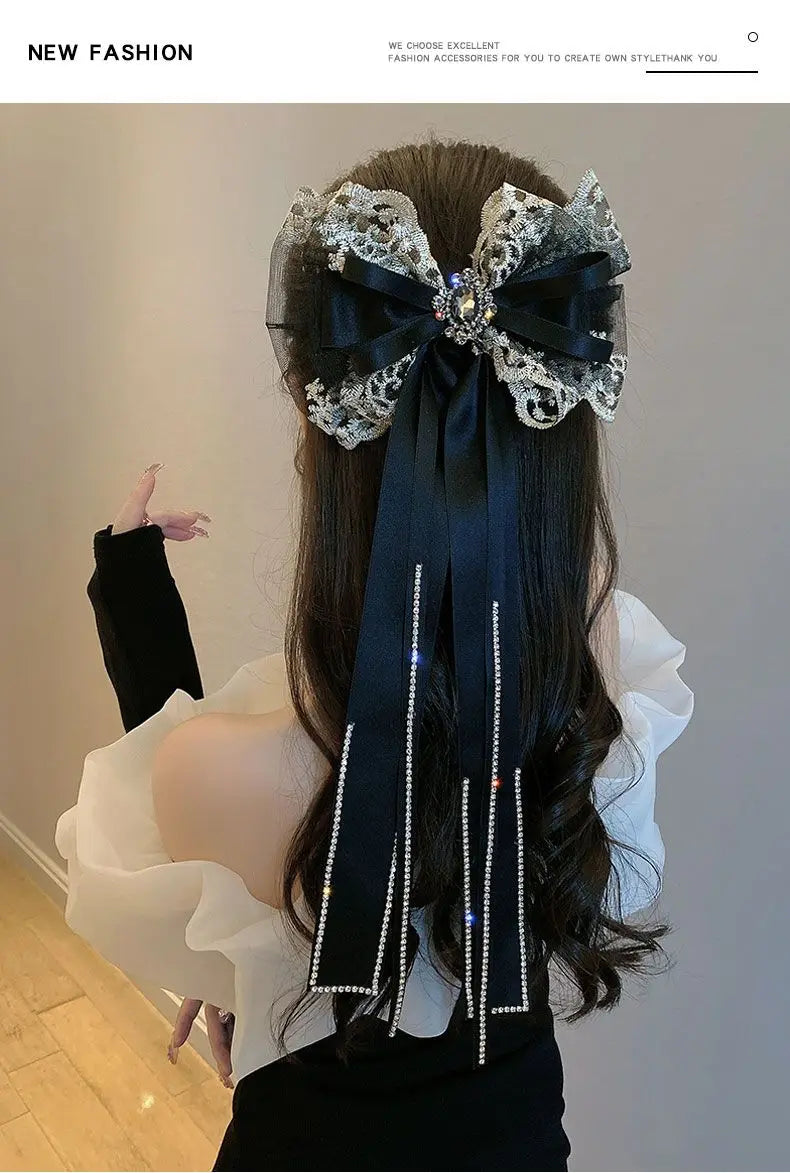 2024 Korean Tassel Crystal Hair Clips for Women Girls Fabric Bow Hairpins Spring Clip Elegant Barrette Headwear Hair Accessories