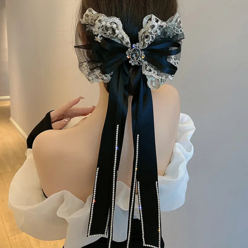 2024 Korean Tassel Crystal Hair Clips for Women Girls Fabric Bow Hairpins Spring Clip Elegant Barrette Headwear Hair Accessories
