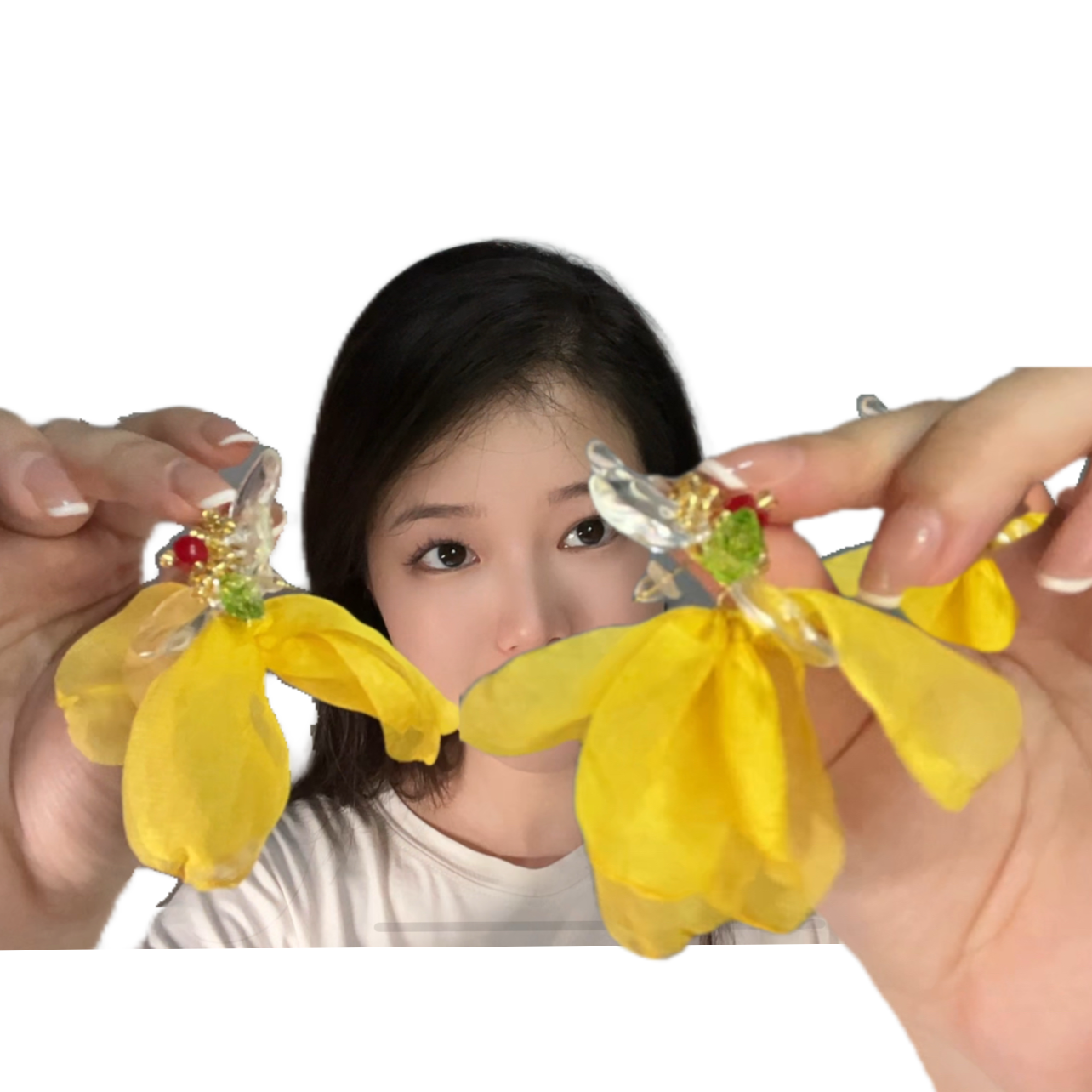 Exaggerated Yellow Flower Personality Earrings Women Handmade Mesh Floral Petal Drop Earring Korean Fashion