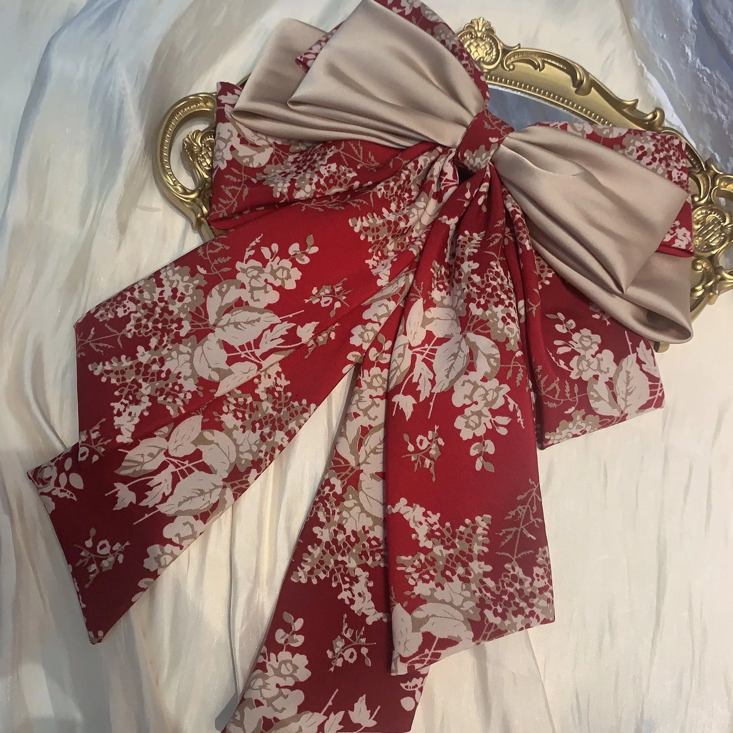 Autumn Flower Splicing Large Bow Hairpin Women Satin Big Bowknot Bow Barrettes Ponytail Clips for Girs Woman Hair Accessories