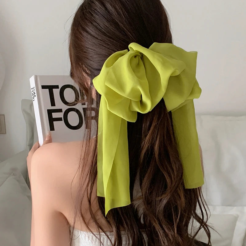 Chiffon Multi-layer Large Barrette Bow Hairpin For Female Streamer Fairy Back Head Ponytail Spring Clip French Lazy Headdress