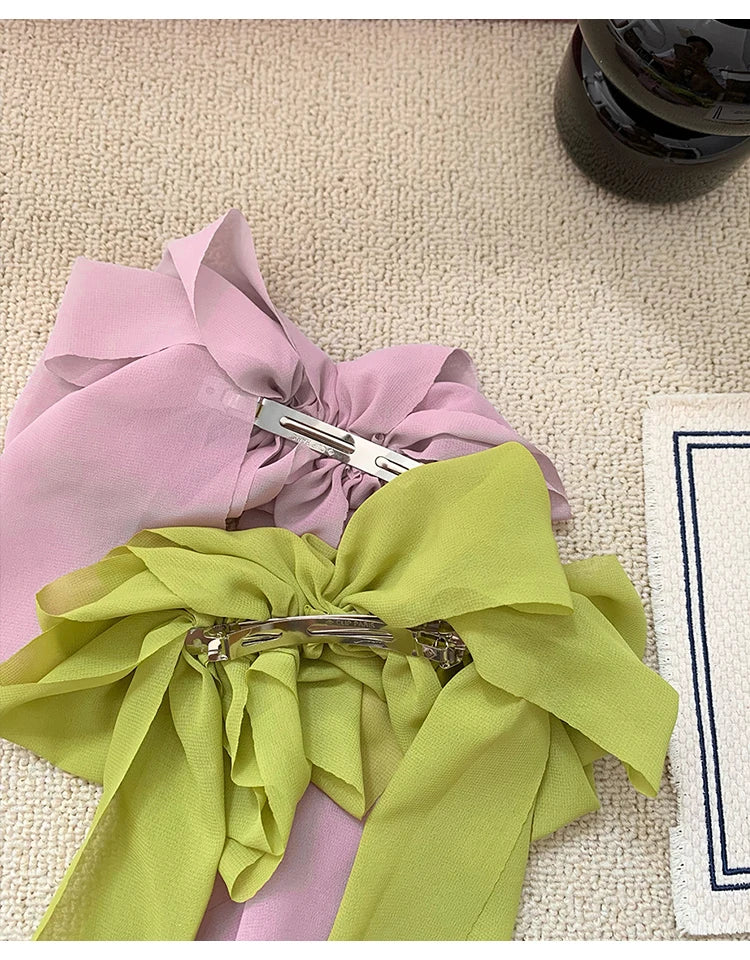 Chiffon Multi-layer Large Barrette Bow Hairpin For Female Streamer Fairy Back Head Ponytail Spring Clip French Lazy Headdress