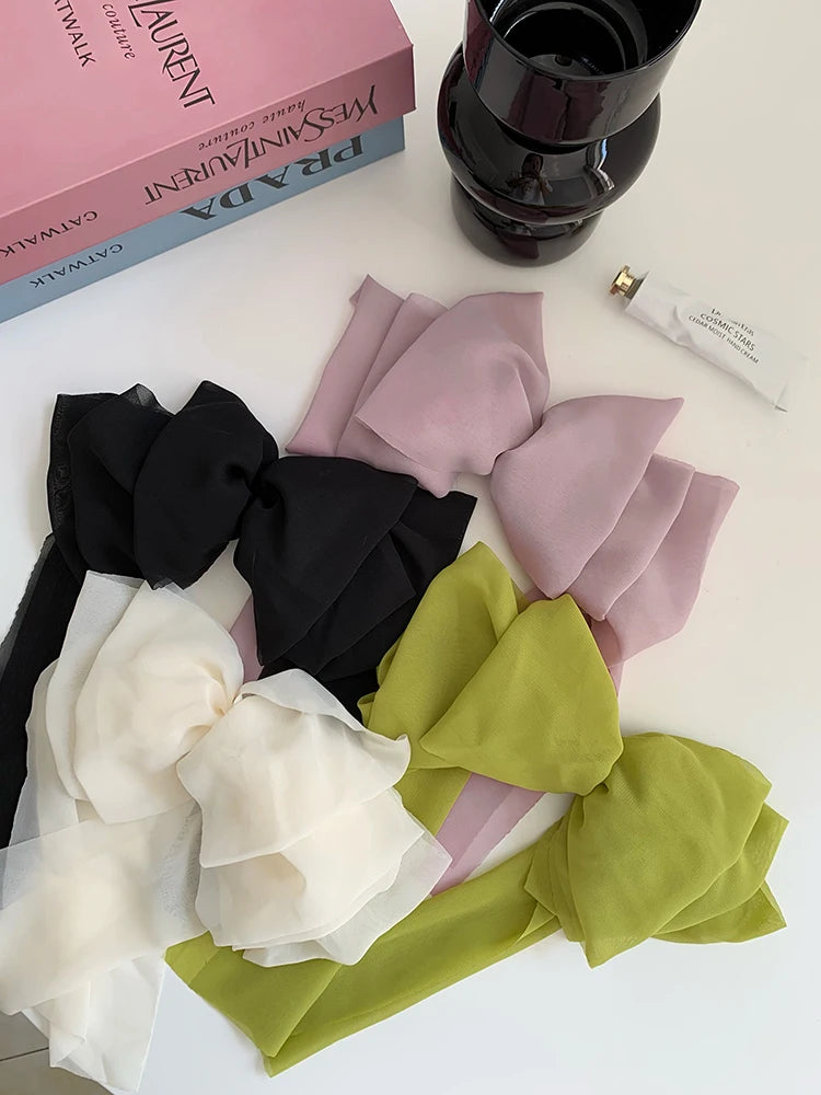 Chiffon Multi-layer Large Barrette Bow Hairpin For Female Streamer Fairy Back Head Ponytail Spring Clip French Lazy Headdress