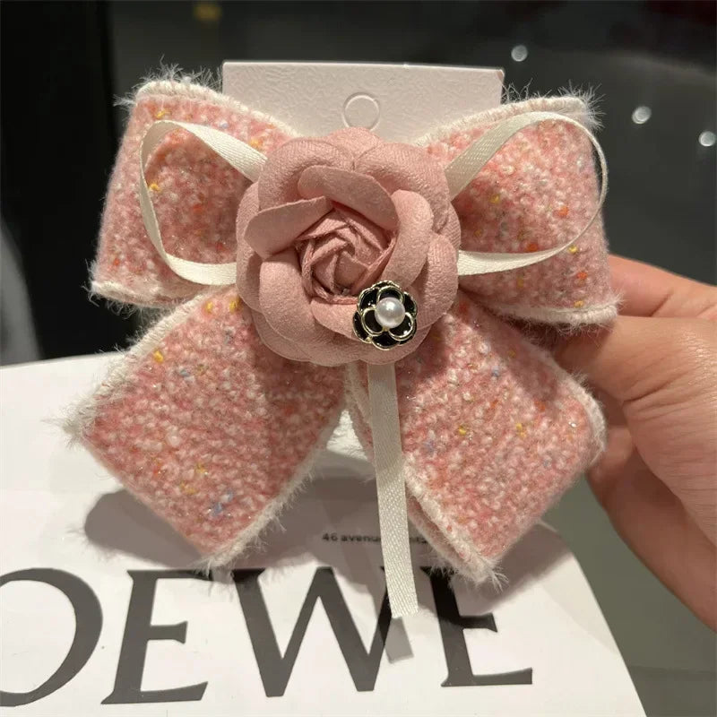 Handmade Fabric Camellia Flower Bow Hair Clips Barrettes Headdress Spring Clip Ponytail Hair Accessories for Women Girlsi-Remiel