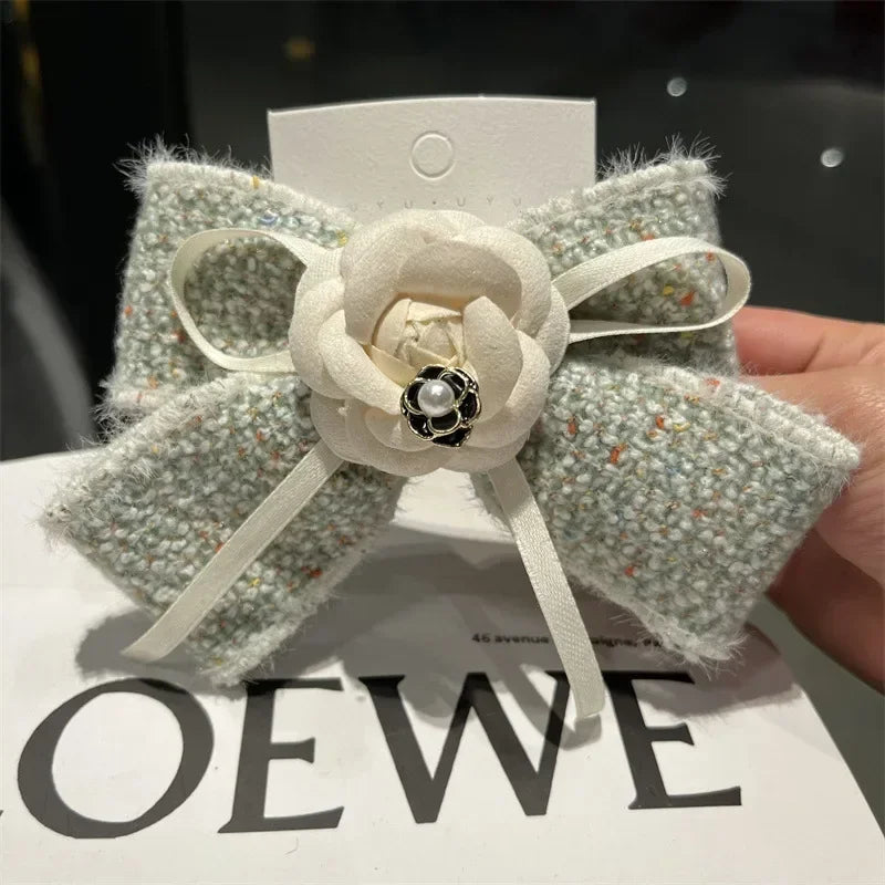 Handmade Fabric Camellia Flower Bow Hair Clips Barrettes Headdress Spring Clip Ponytail Hair Accessories for Women Girlsi-Remiel