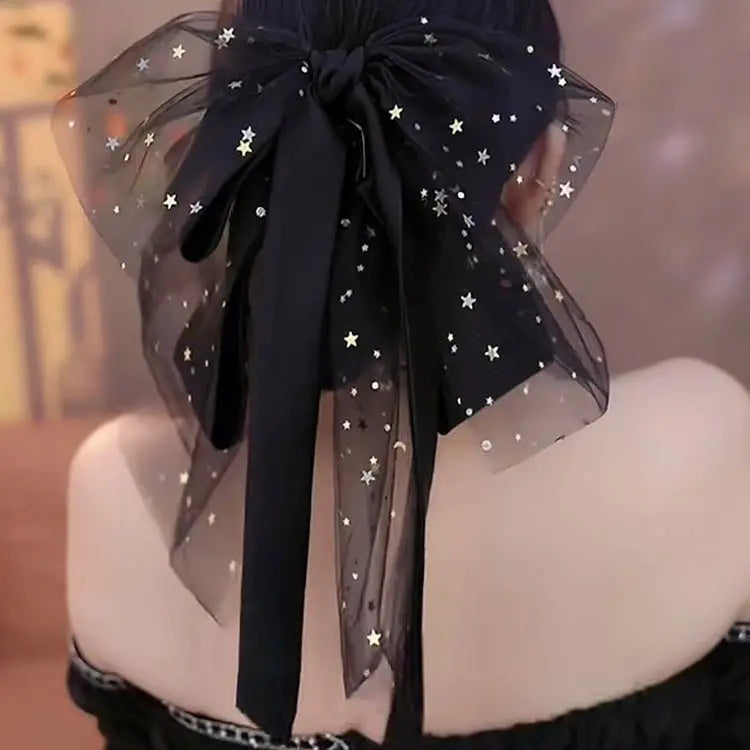 Korean Exquisite Black Mesh Hair Clips for Women Fabric Bow Spring Hair Claw Elegant Barrette Headwear Hair Accessories