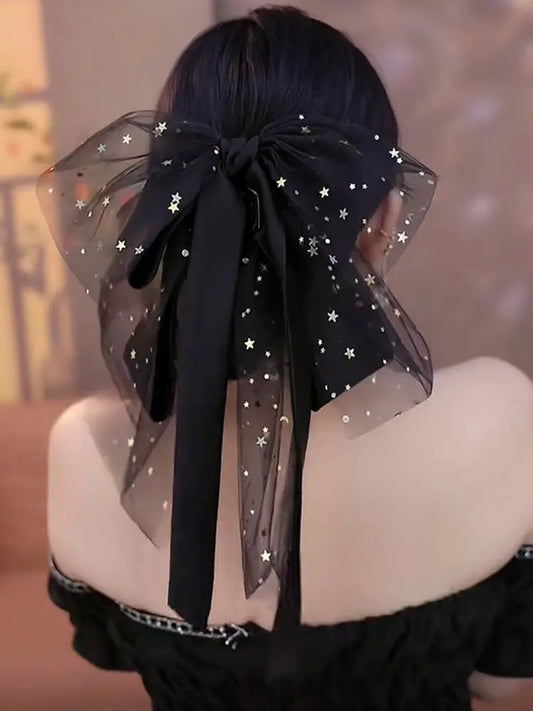 Korean Exquisite Black Mesh Hair Clips for Women Fabric Bow Spring Hair Claw Elegant Barrette Headwear Hair Accessories