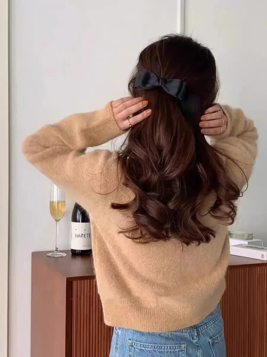 Korean Fashion Bow Spring Hair Clips Elegant Headwear Girls Black Pink Hair Pin Simple Spring Barrettes Hair Accessories