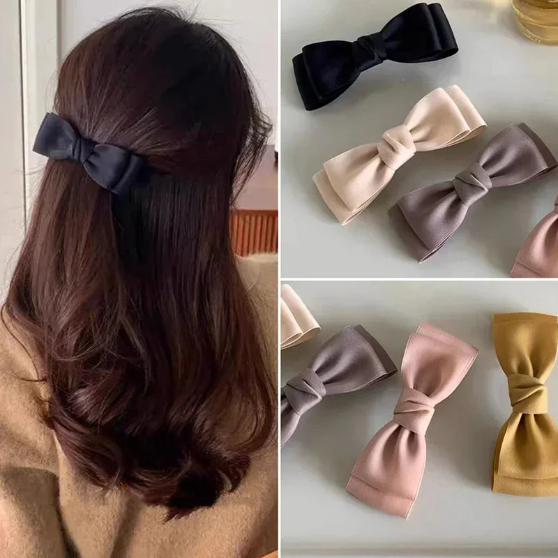 Korean Fashion Bow Spring Hair Clips Elegant Headwear Girls Black Pink Hair Pin Simple Spring Barrettes Hair Accessories