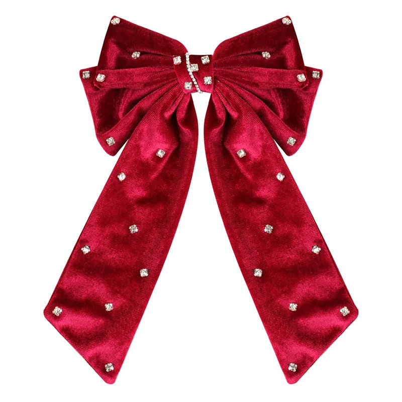 Long Ribbon Hair Bow Clips Big Bows Velvet rhinestones Barrette Vintage Women Hair Accessories French Hairpins Girls Hair Grips