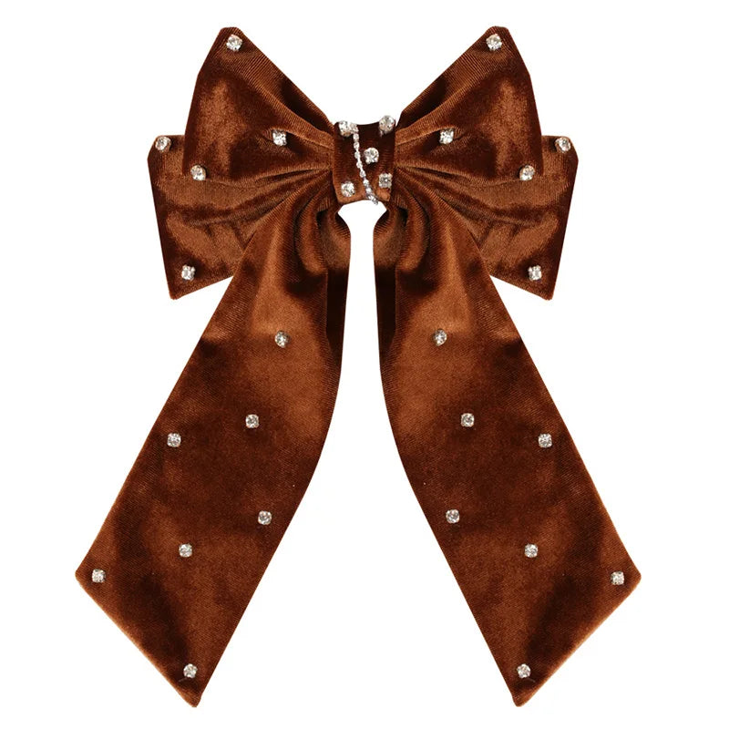 Long Ribbon Hair Bow Clips Big Bows Velvet rhinestones Barrette Vintage Women Hair Accessories French Hairpins Girls Hair Grips