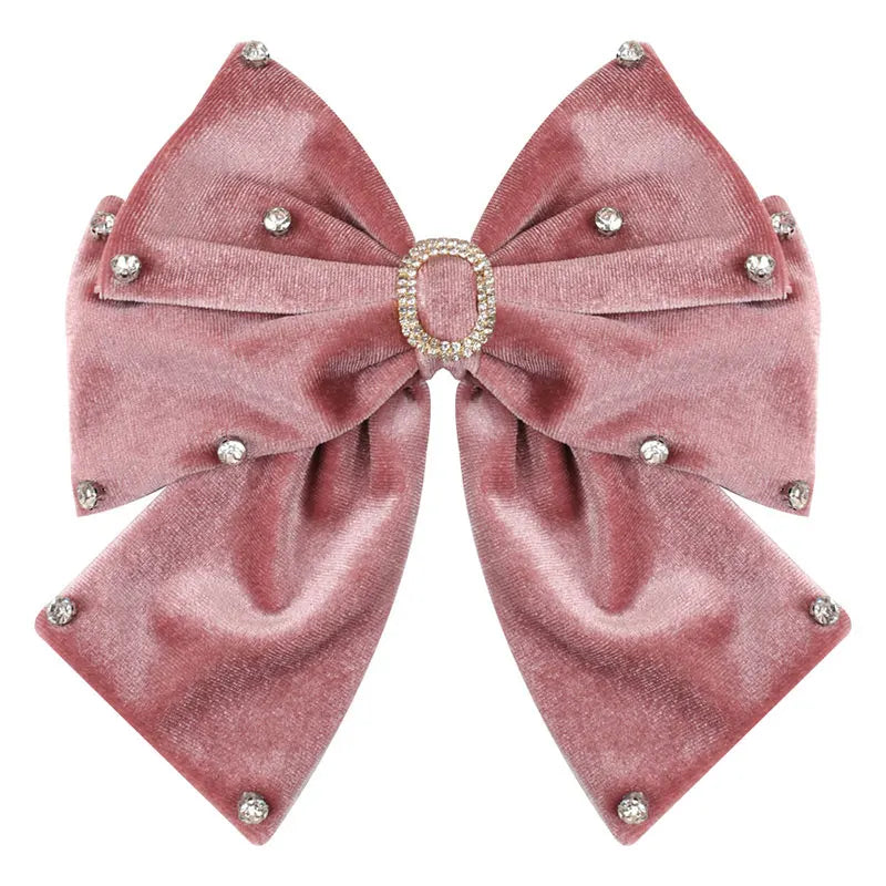 Long Ribbon Hair Bow Clips Big Bows Velvet rhinestones Barrette Vintage Women Hair Accessories French Hairpins Girls Hair Grips
