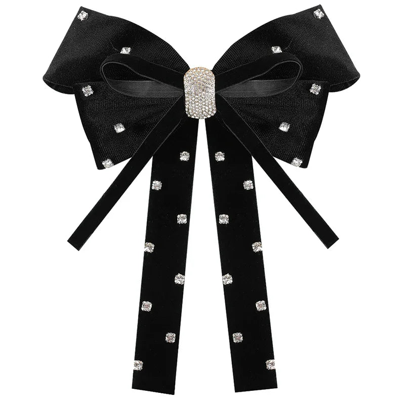Long Ribbon Hair Bow Clips Big Bows Velvet rhinestones Barrette Vintage Women Hair Accessories French Hairpins Girls Hair Grips