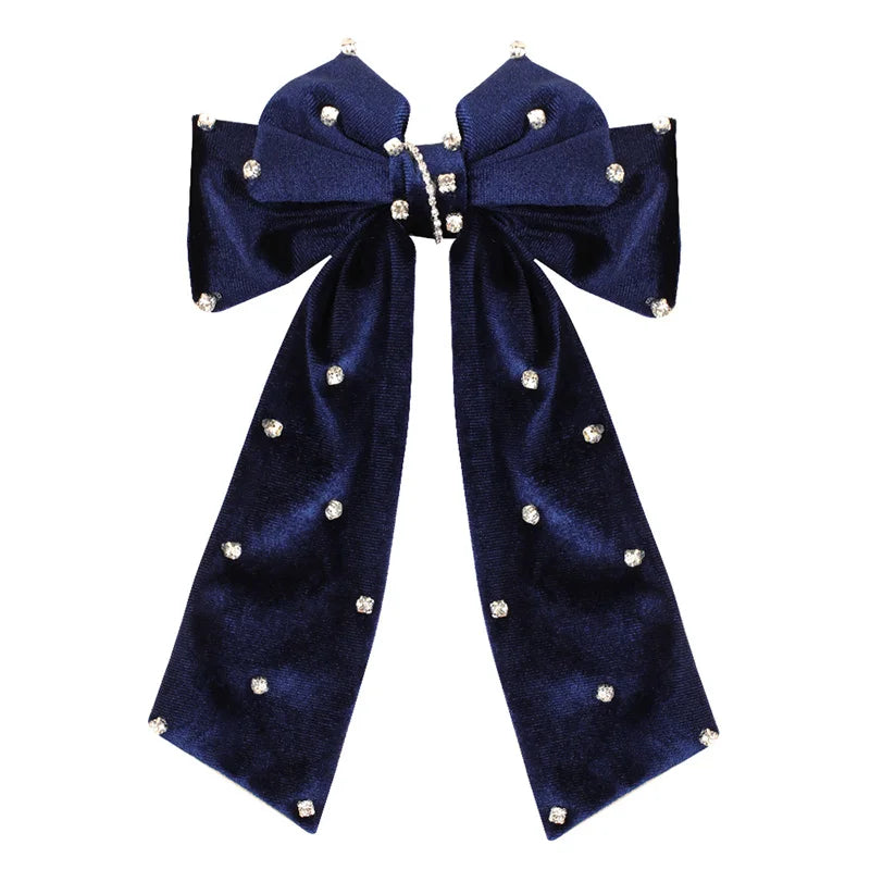 Long Ribbon Hair Bow Clips Big Bows Velvet rhinestones Barrette Vintage Women Hair Accessories French Hairpins Girls Hair Grips