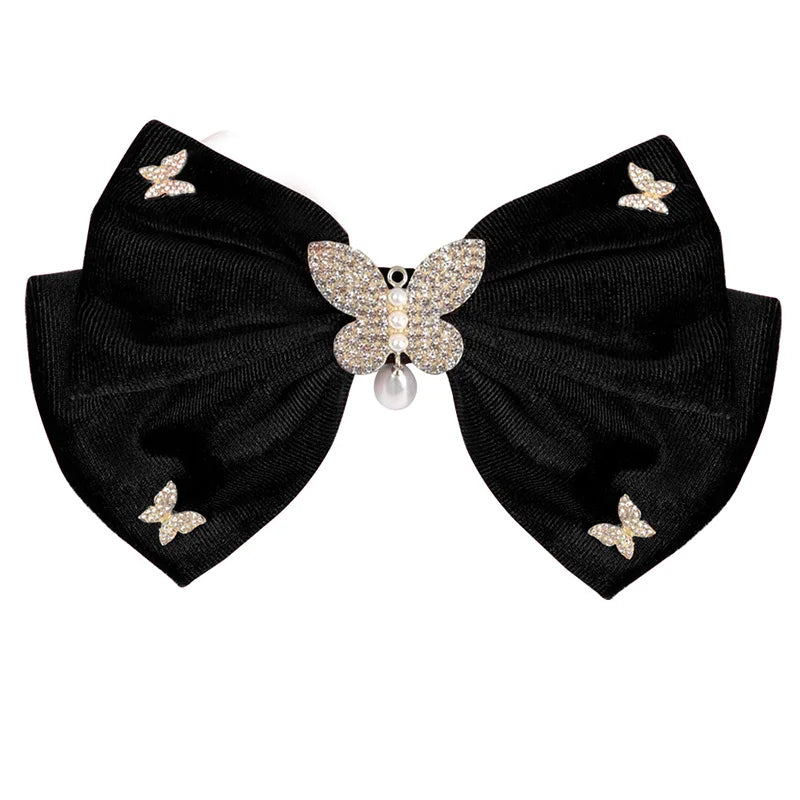 Long Ribbon Hair Bow Clips Big Bows Velvet rhinestones Barrette Vintage Women Hair Accessories French Hairpins Girls Hair Grips