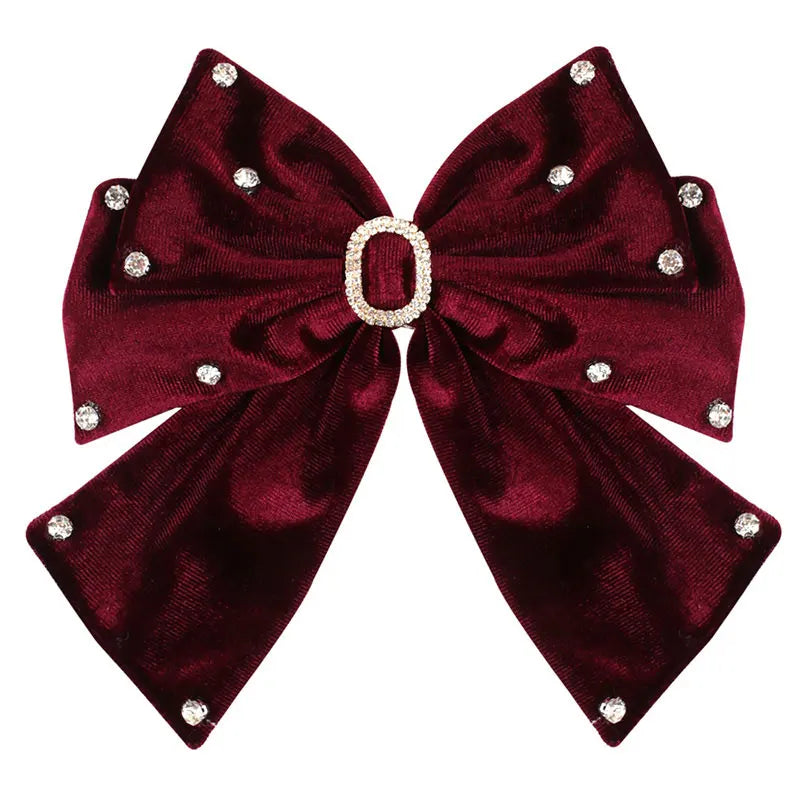 Long Ribbon Hair Bow Clips Big Bows Velvet rhinestones Barrette Vintage Women Hair Accessories French Hairpins Girls Hair Grips