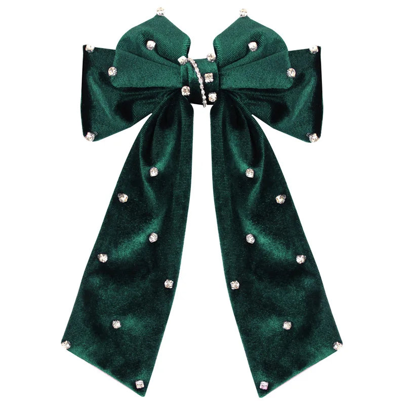 Long Ribbon Hair Bow Clips Big Bows Velvet rhinestones Barrette Vintage Women Hair Accessories French Hairpins Girls Hair Grips