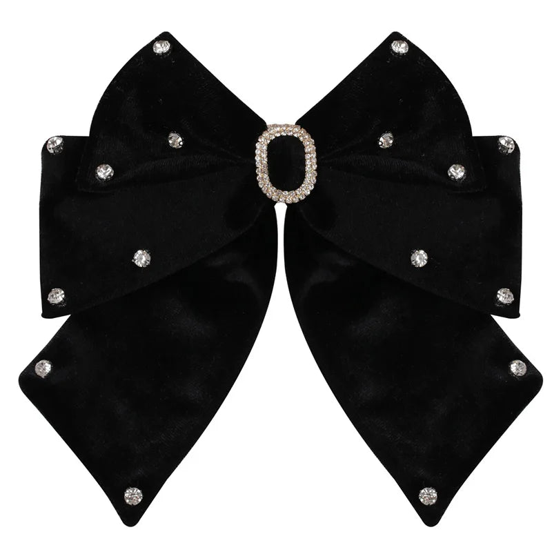 Long Ribbon Hair Bow Clips Big Bows Velvet rhinestones Barrette Vintage Women Hair Accessories French Hairpins Girls Hair Grips