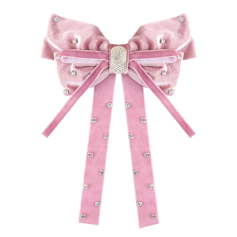 Long Ribbon Hair Bow Clips Big Bows Velvet rhinestones Barrette Vintage Women Hair Accessories French Hairpins Girls Hair Grips