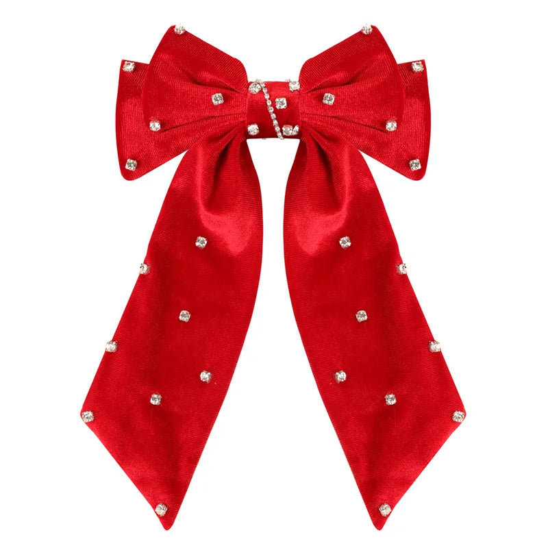 Long Ribbon Hair Bow Clips Big Bows Velvet rhinestones Barrette Vintage Women Hair Accessories French Hairpins Girls Hair Grips