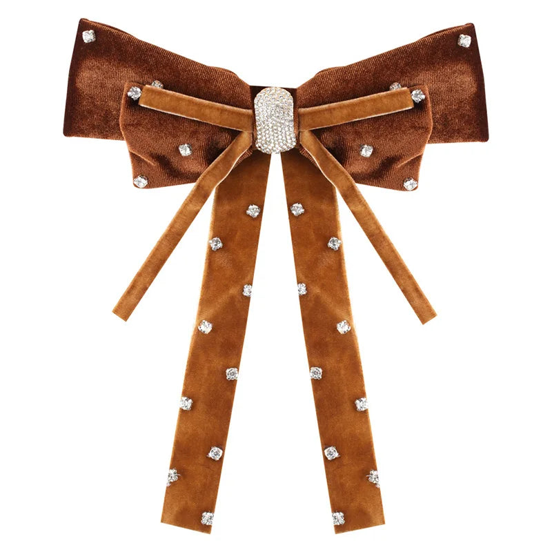 Long Ribbon Hair Bow Clips Big Bows Velvet rhinestones Barrette Vintage Women Hair Accessories French Hairpins Girls Hair Grips