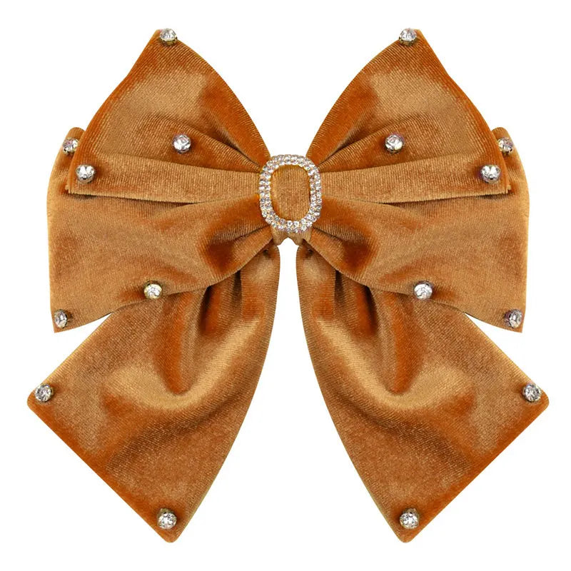 Long Ribbon Hair Bow Clips Big Bows Velvet rhinestones Barrette Vintage Women Hair Accessories French Hairpins Girls Hair Grips