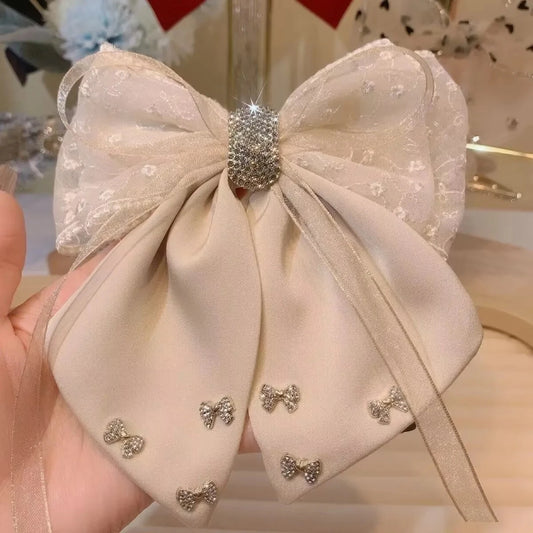 New Rhinestone Tassel Fabric Bow Hair Clips for Women Fashion Spring Clip Ponytail Headwear Barrette Hair Accessories
