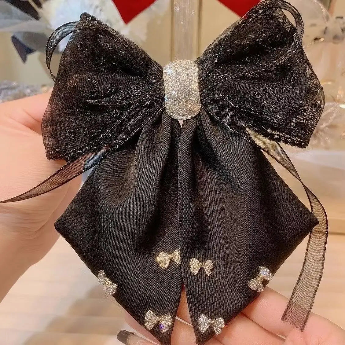 New Rhinestone Tassel Fabric Bow Hair Clips for Women Fashion Spring Clip Ponytail Headwear Barrette Hair Accessories