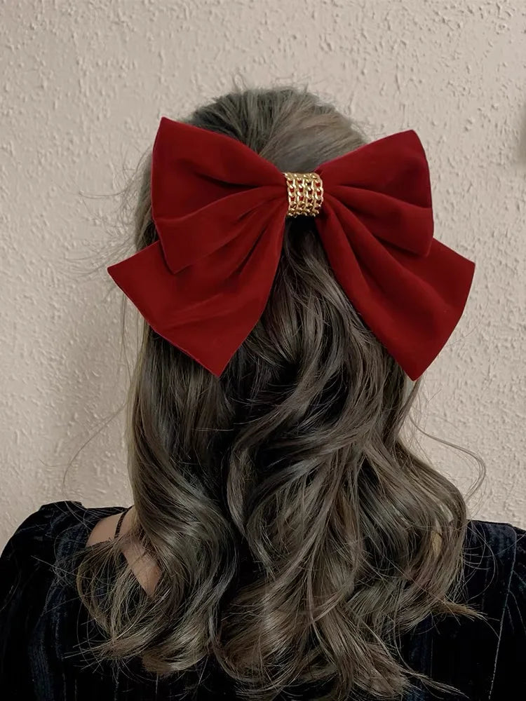 Velvet Bow Hair Clip Elegant Bow Tie Hairpins Barrettes Vintage Women Girls Black Wine Red Bow Hair Clip Tie Prom Accessories