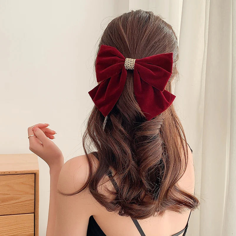Velvet Bow Hair Clip Elegant Bow Tie Hairpins Barrettes Vintage Women Girls Black Wine Red Bow Hair Clip Tie Prom Accessories