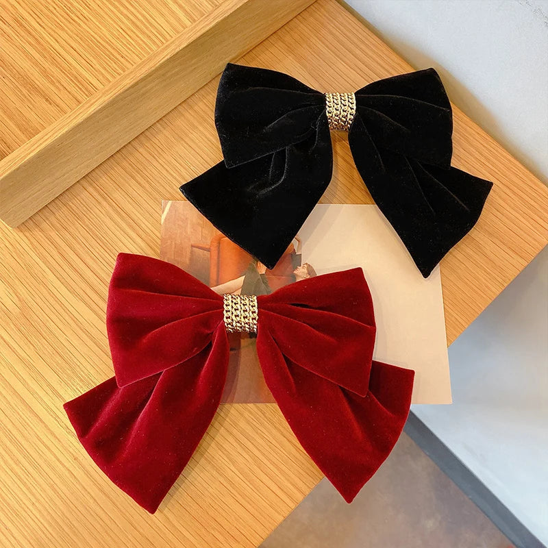 Velvet Bow Hair Clip Elegant Bow Tie Hairpins Barrettes Vintage Women Girls Black Wine Red Bow Hair Clip Tie Prom Accessories