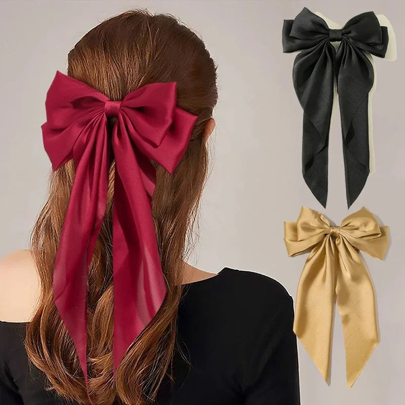 Women Girl Large Bow Hairpin Korean Headbands for Women Big Bowknot Barrettes Wedding Solid Color Ponytail Clip Hair Accessories