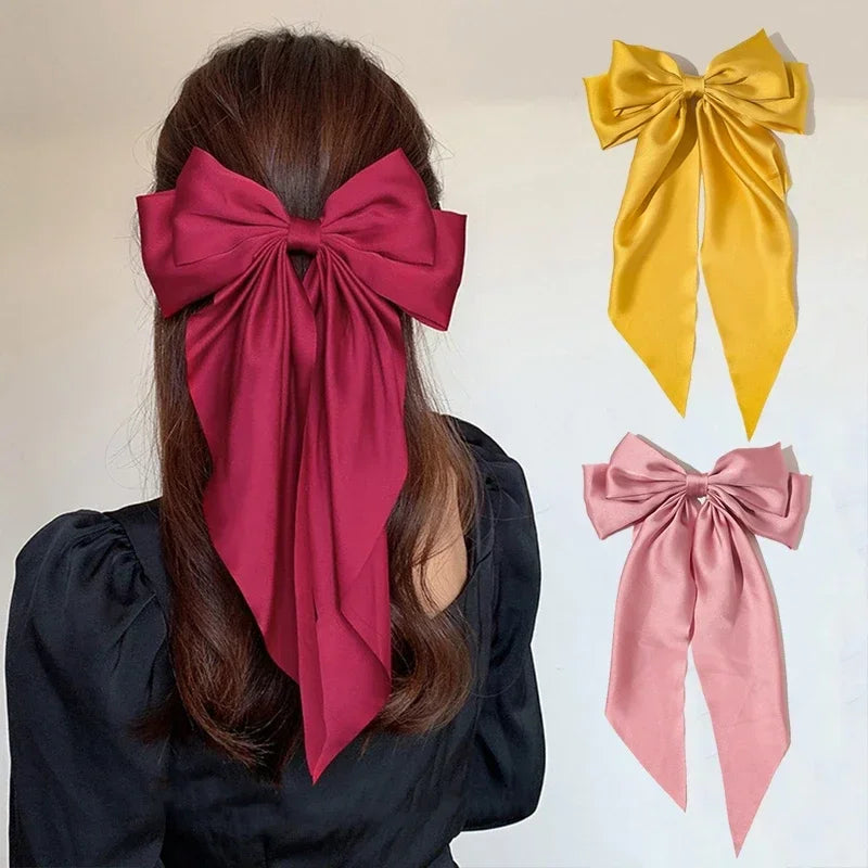 Women Girl Large Bow Hairpin Korean Headbands for Women Big Bowknot Barrettes Wedding Solid Color Ponytail Clip Hair Accessories